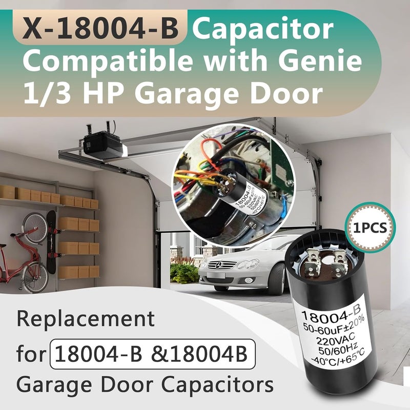 Gfdoso X-18004-B Capacitor for Genie 1/3HP Openers – 50-60uf 220V Garage Door Opener Starting Capacitor Replacement (Compatible with Genie 18004B & 18004-B, 50/60Hz AC, Black) - Image 2